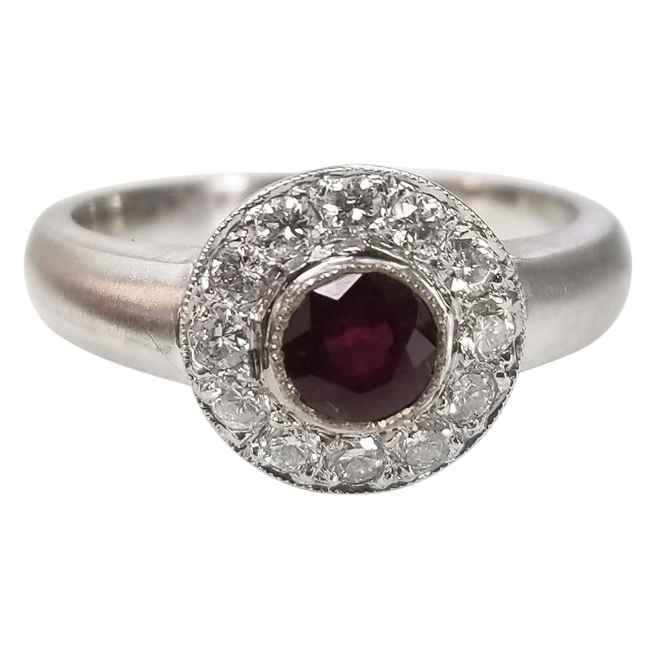 Ruby and Diamond Halo Ring For Sale