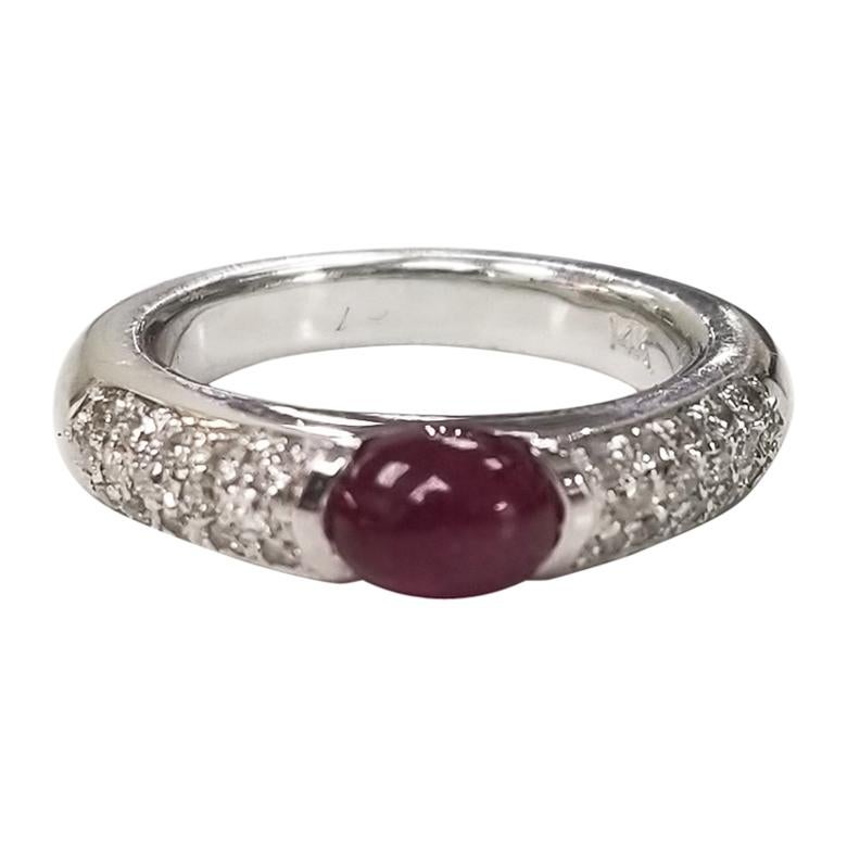 Cabochon Ruby and Diamond Ring For Sale