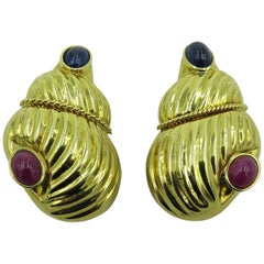 Ruby and Sapphire Gold Earrings