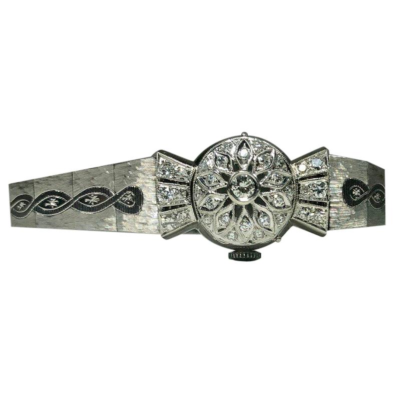 Antique Hamilton 14 Karat White Gold and Diamond Watch, circa 1950