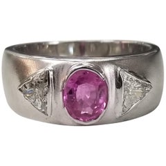 Pink Sapphire and Trillion Cut Diamond Ring