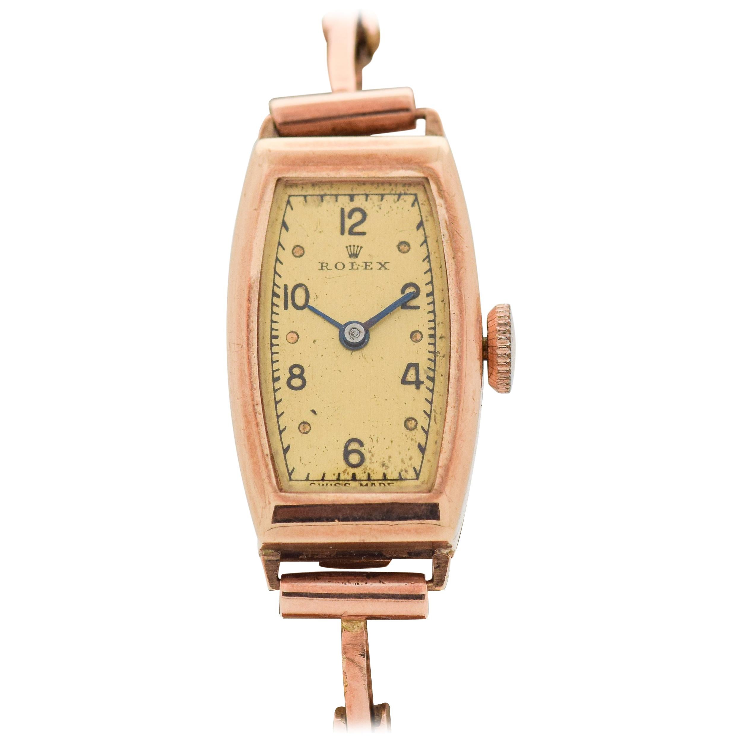 Vintage Rolex Ladies 9 Karat Rose Gold Watch, 1930s For Sale