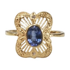 14 Karat "Filigree" Sapphire and Diamond Ring