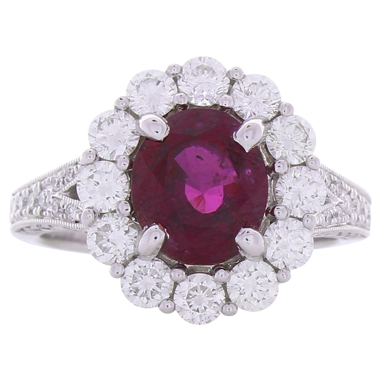 2.97 Carat Oval Purple Sapphire and Diamond Cocktail Ring in 18 Karat White Gold