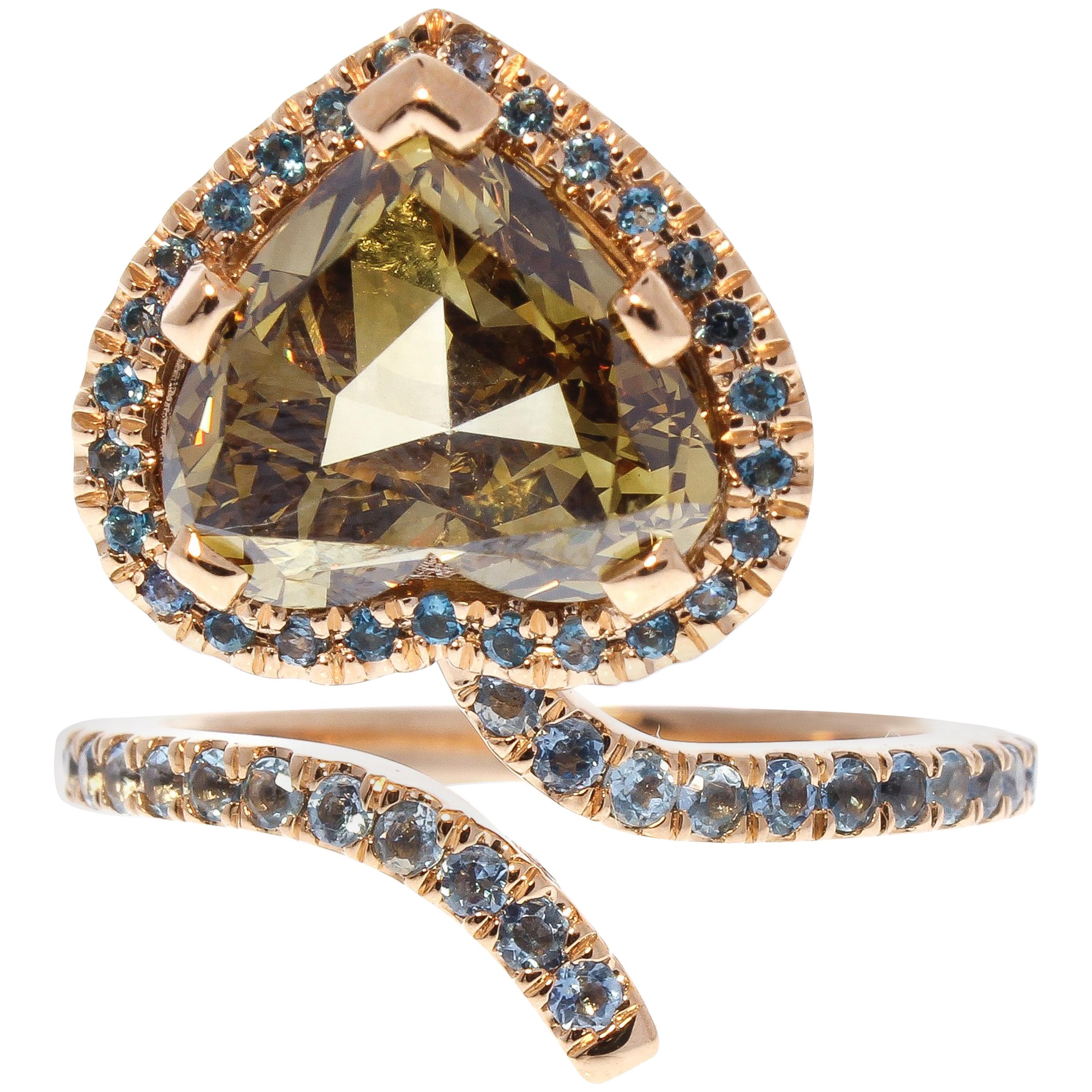 GIA Certified 5.02 Carat Fancy Dark Brownish Yellow Heart Shaped Diamond Ring