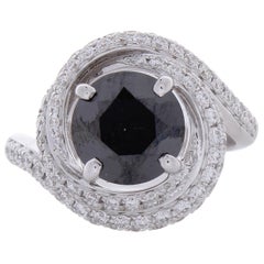 2.92 Carat Black Diamond and White Diamond Cocktail Ring in 18 Karat White Gold