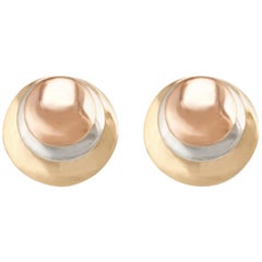 Boucles d'oreilles rondes vintage en or 14 carats avec trois boucles d'oreilles en or blanc et rose, fantaisie haute joaillerie