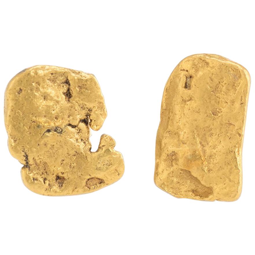 Natural Gold Nugget Earrings 24k Organic Stud Estate Fine Jewelry Heirloom 14k