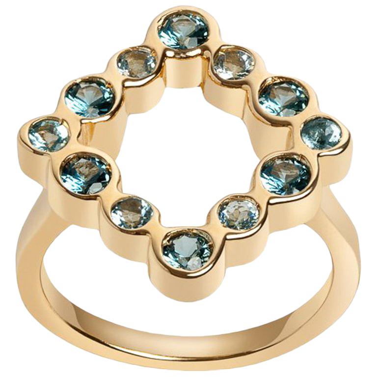 14 Karat Yellow Gold with Aquamarine and London Blue Topaz Cocktail Ring