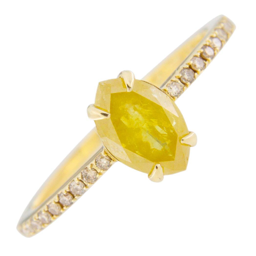 Jona Fancy Yellow Diamond and Brown Diamond 18 Karat Yellow Gold Solitaire Ring