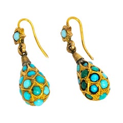 Antique Victorian Turquoise and 9 Carat Gold Earrings