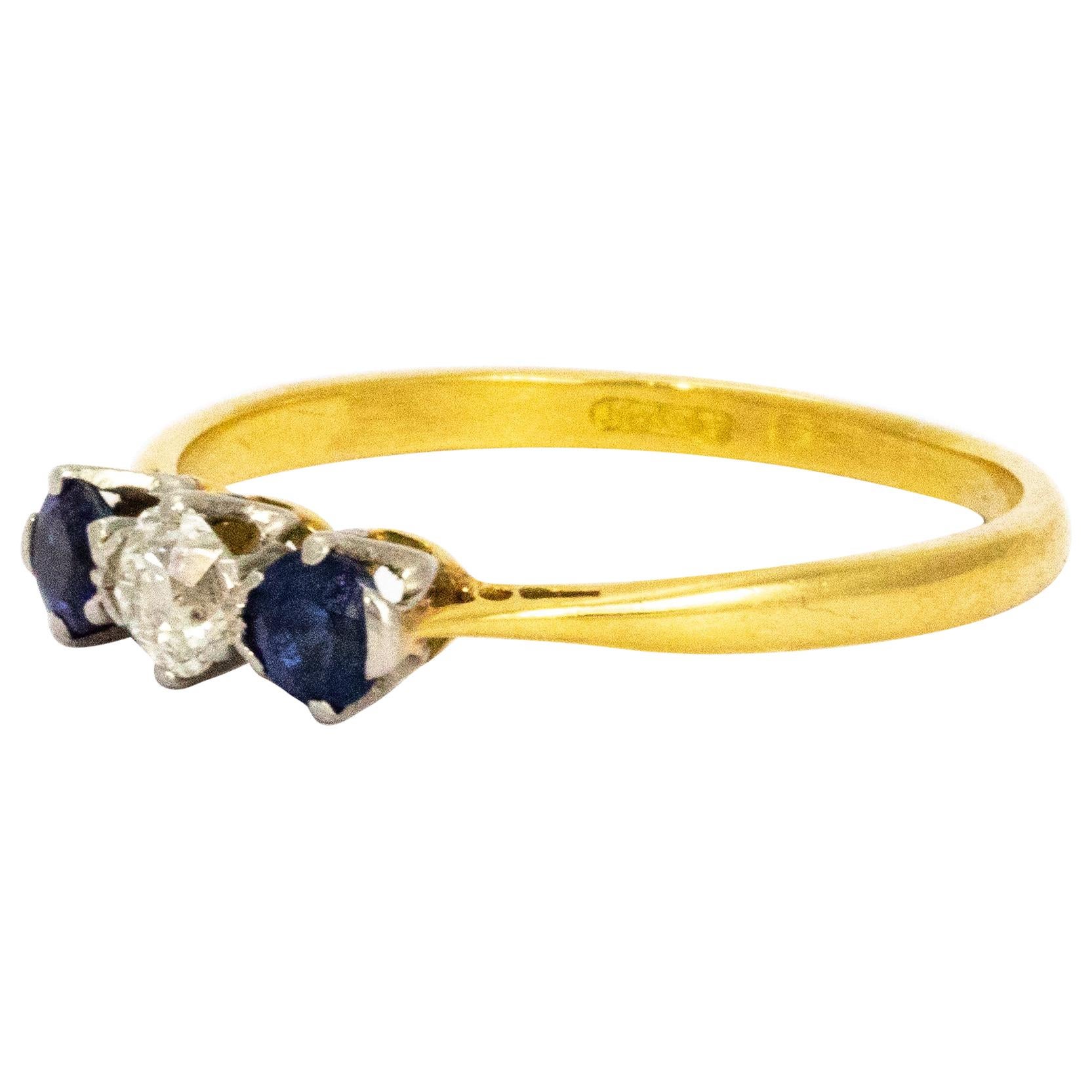 18 Karat Gold Ring mit edwardianischem Saphir und Diamant
