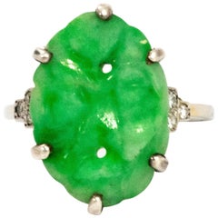 Edwardian Jade and Diamond Platinum Ring