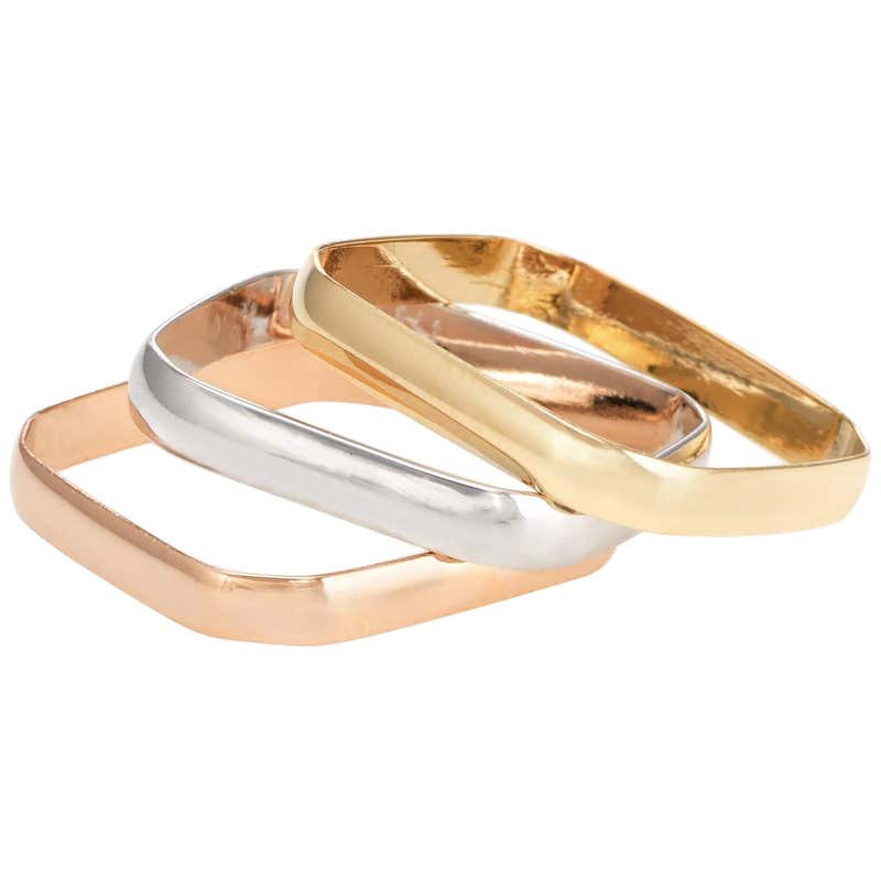 Stackable Square Rings Vintage 3 Rings Square Stacking Set 18 Karat Rose White Tri Gold 7.5 ...