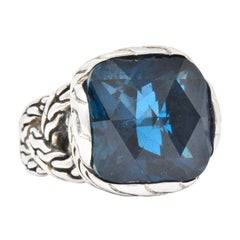 John Hardy Cushion Cut London Blue Topaz Classic Chain Sterling Silver Ring