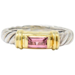 David Yurman Pink Tourmaline 14 Karat Gold Sterling Silver Metro Ring