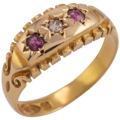 Antique Ruby Diamond Gypsy Ring 18 Karat Gold Hallmarked Chester, 1900