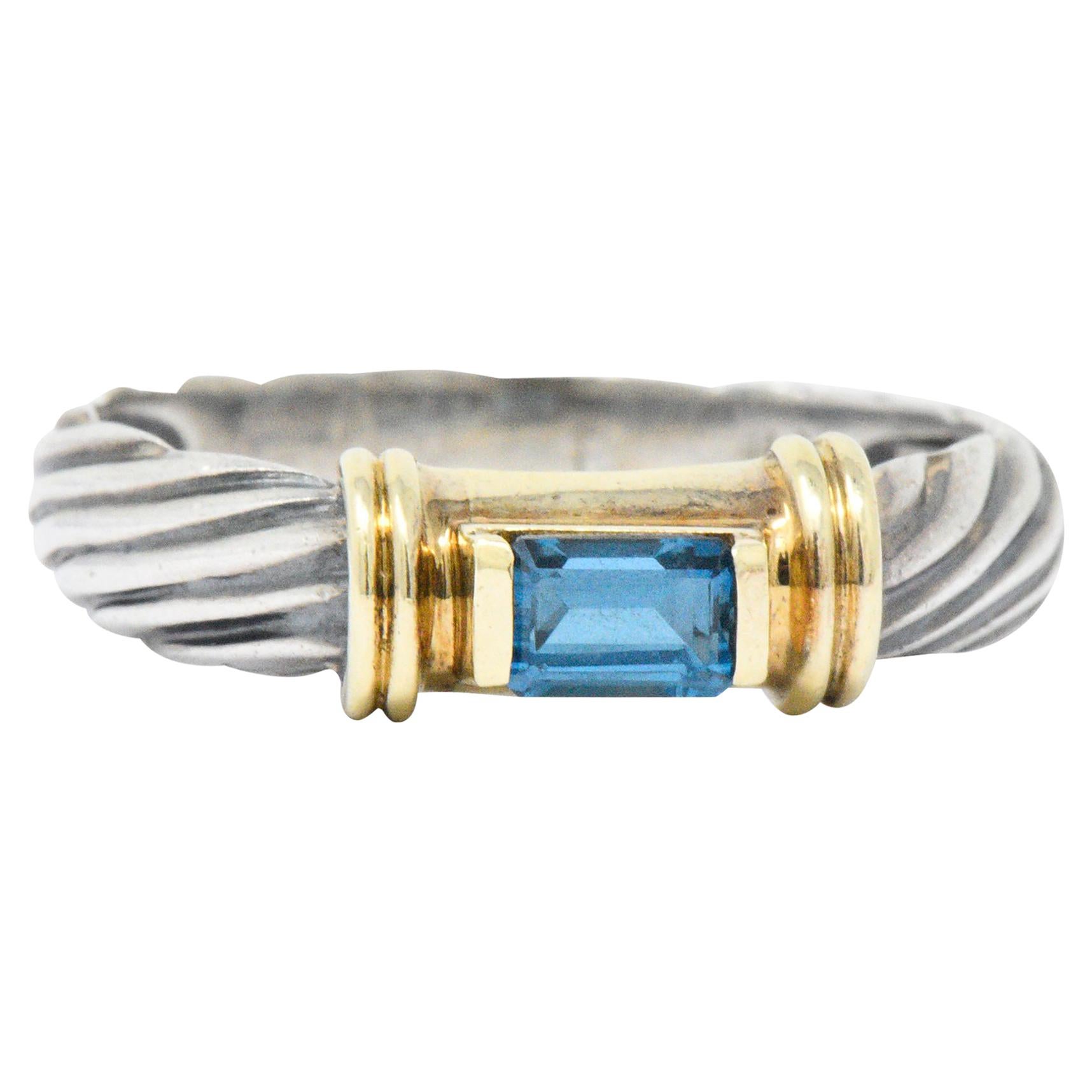 David Yurman Blue Tourmaline 14 Karat Gold Sterling Silver Metro Ring