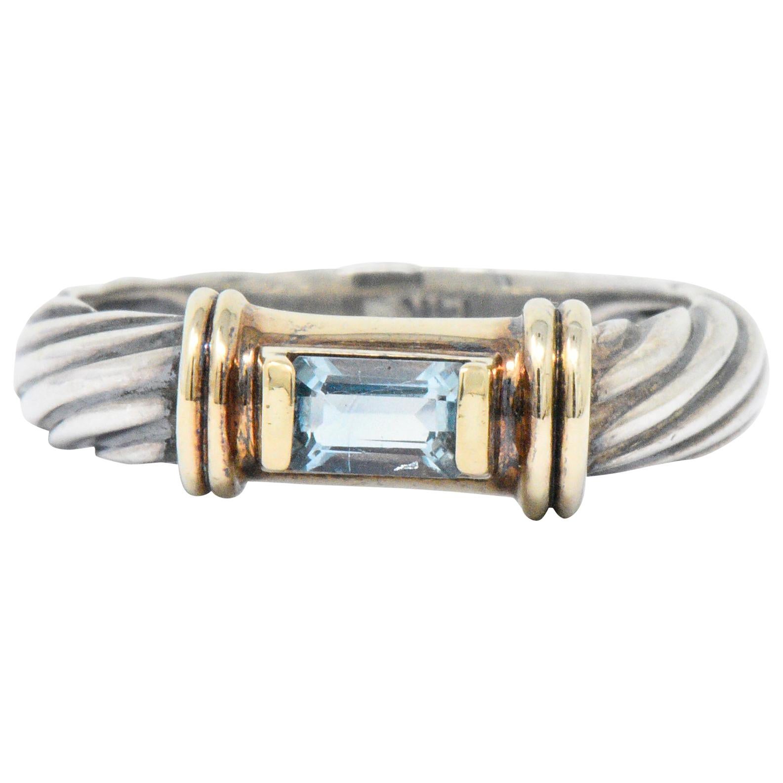 David Yurman Blue Topaz 14 Karat Gold Sterling Silver Metro Ring