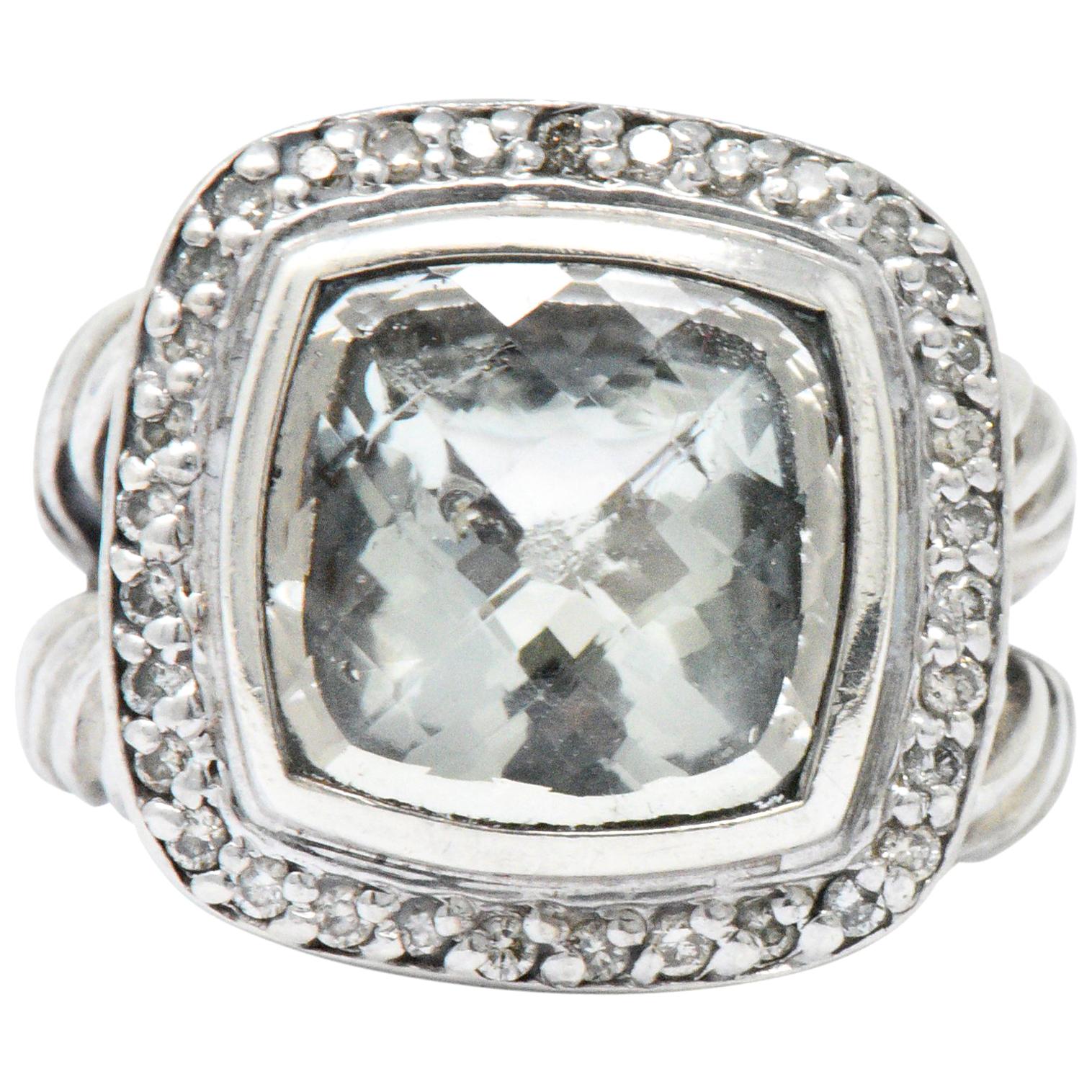 David Yurman Green Quartz Diamond Sterling Silver Petite Albion Ring
