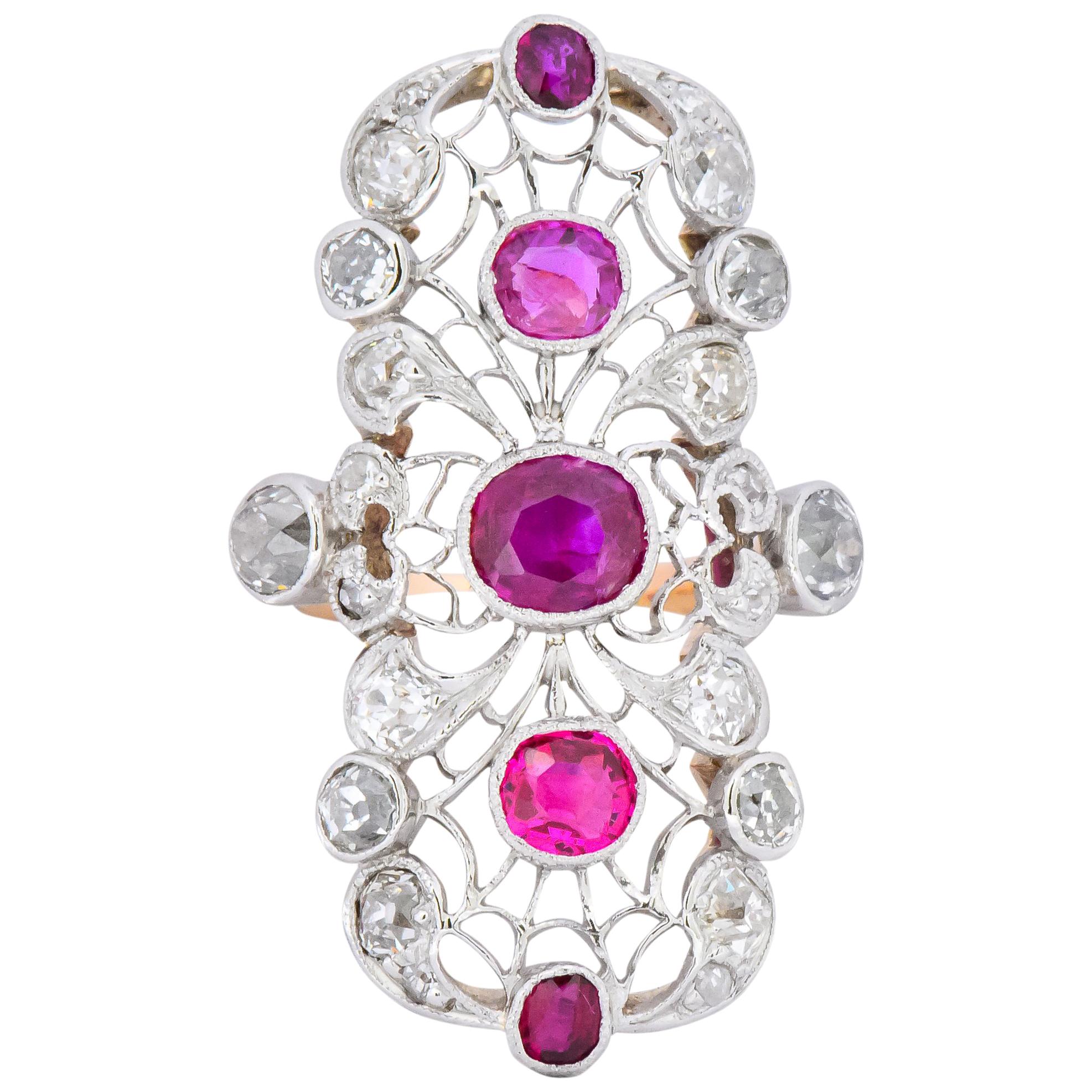 Edwardian 3.60 Carat Ruby Diamond Platinum-Topped 14 Karat Gold Dinner Ring