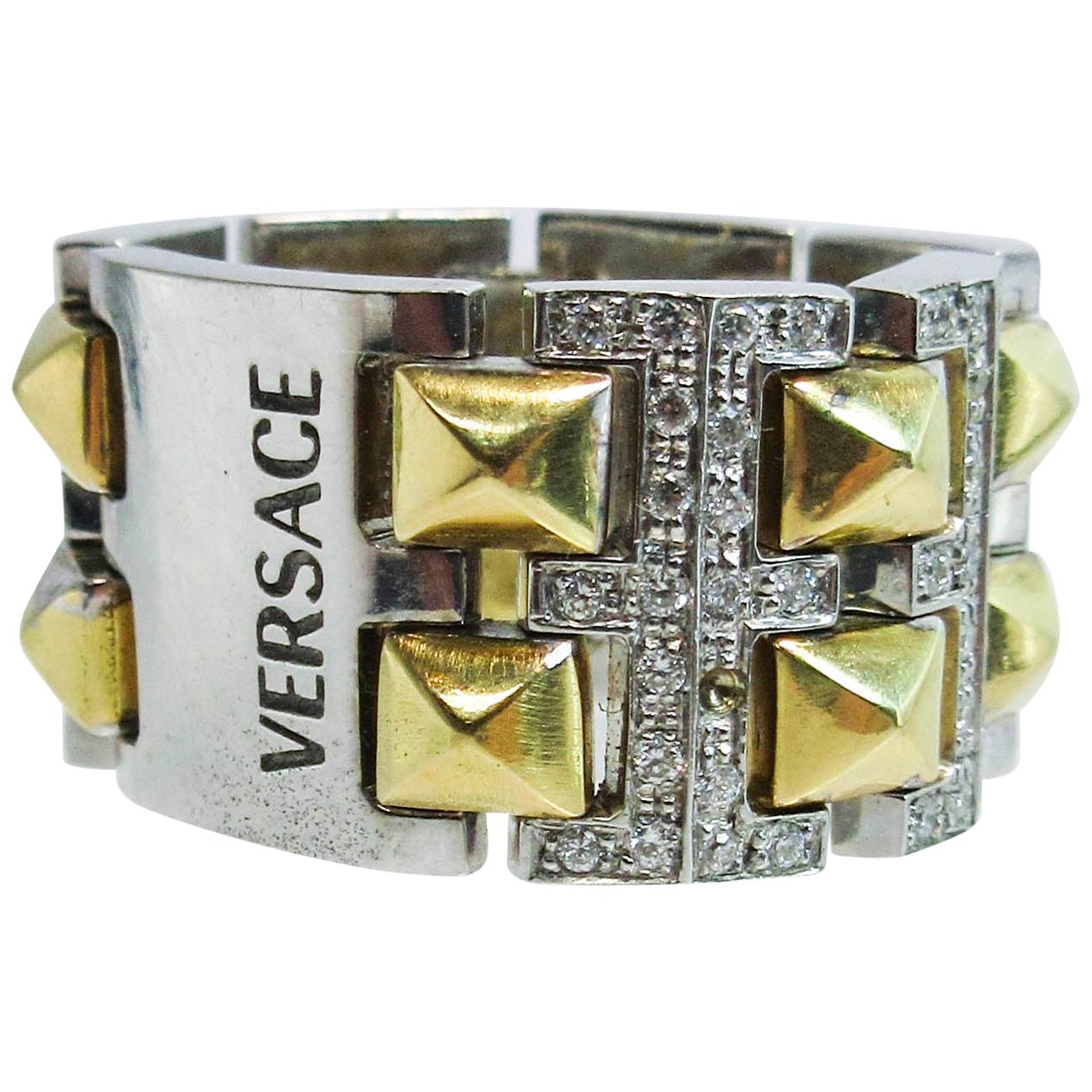 Versace 18 Karat White and Yellow Gold with Diamond Accents For Sale