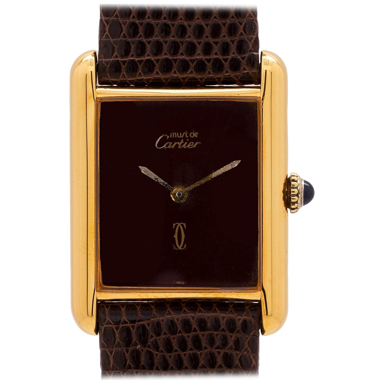 Cartier Ladies Tank Louis Burgundy Dial Vermeil Watch, circa 1980s