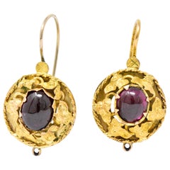 Victorian Garnet 14 Karat Gold Hook Earrings