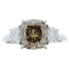 GIA Certified 3.06 Carat Cushion Cut Fancy Yellowish Brown Diamond Cocktail Ring