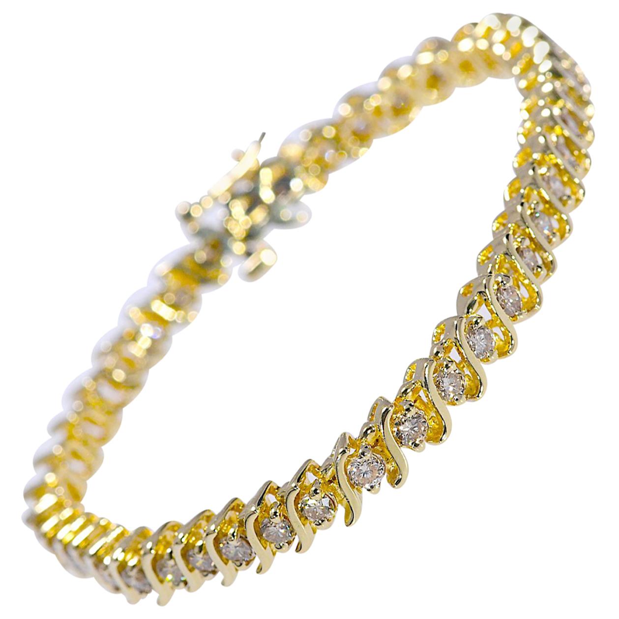 3 Carat Natural Diamond "S" Style Tennis Bracelet Yellow Gold 14 Karat