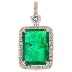 5.23 Carat Radiant Cut Emerald and Diamond Pendant in 18 Karat Yellow Gold