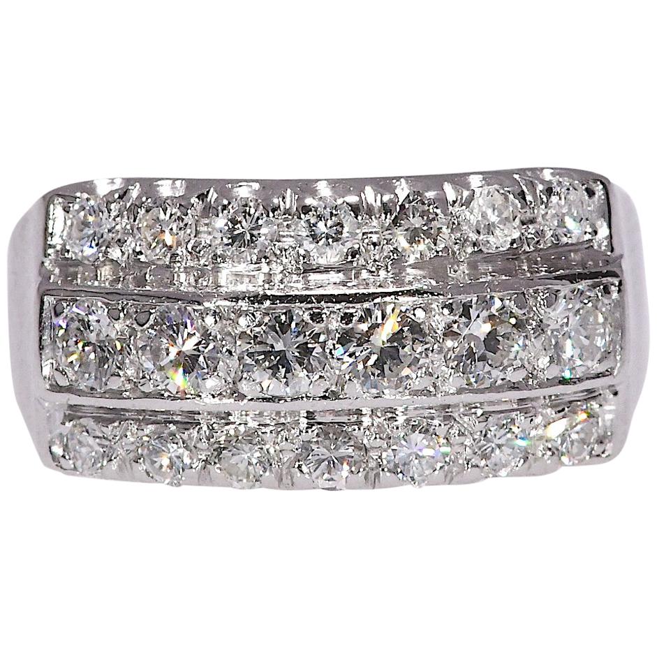Vintage 1.0 Carat Natural Diamond Triple-Row Ring Set in Platinum 7.60 Gram