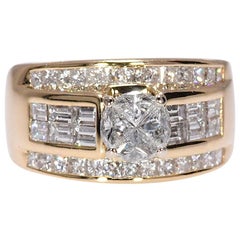 Retro 2.08 Carat Princess, Emerald and Fancy Triangular Cut Diamond Engagement Ring