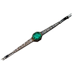 Antique Colombian Emerald and Diamond Russian Bracelet