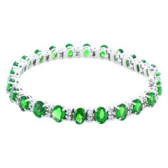 17.54 Carat Total Oval Tsavorite and Diamond Bracelet in 14 Karat White Gold