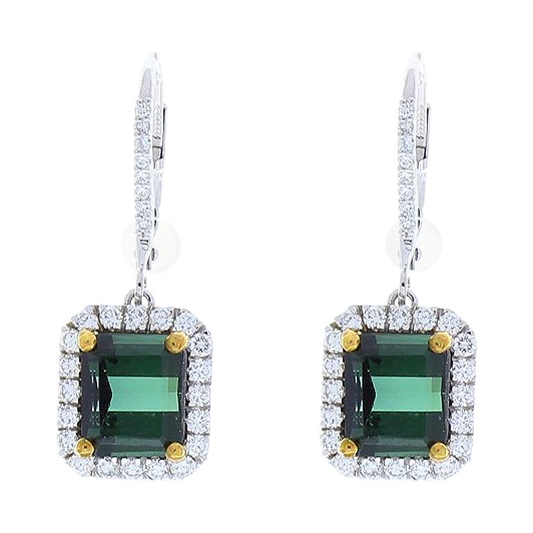 5 35 Carat Total Emerald Cut Tourmaline And Diamond Earrings In 14k White Gold 5 35 Carat Total Emerald Cut Tourmaline And Diamond Earrings In 14k White Gold