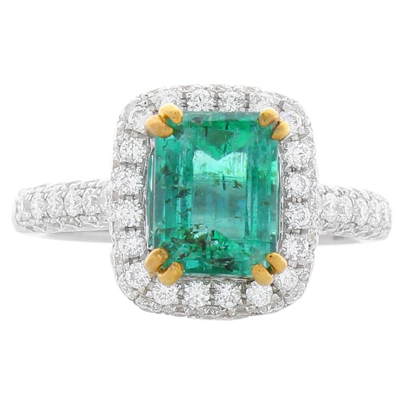 1.95 Carat Emerald Cut Emerald And Diamond Two Tone Cocktail Ring In 18K Gold