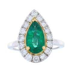 1.90 Carat Pear Shape Emerald And Diamond Two Tone Cocktail Ring In 18 K Gold