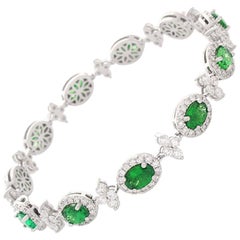 7.56 Carat Total Oval Tsavorite and Diamond Bracelet in 18 Karat White Gold