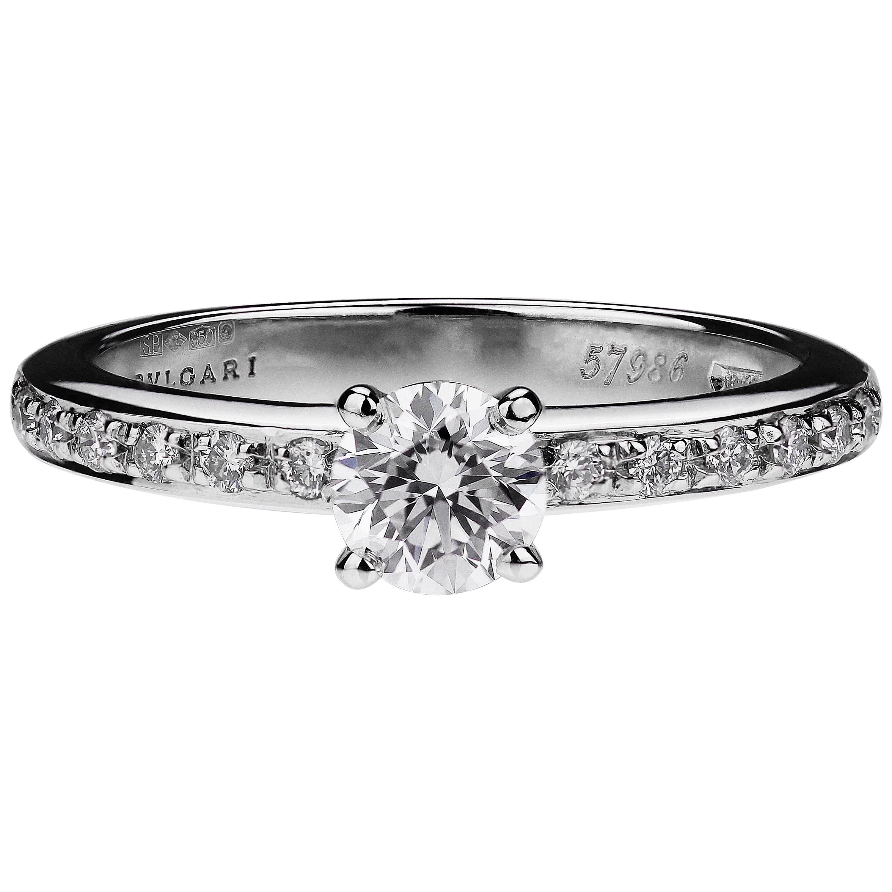 Bulgari Diamond Solitaire ring in Platinum, 0.50 ct D VS1, Griffe Collection For Sale