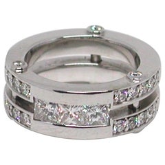 1.68 Carat 18 Karat White Gold Cocktail Dress Princess Diamond Memory Band Ring