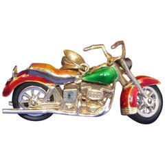 14 Carat Gold Men’s Multi-Color Enamel Harley Davidson Motorcycle Pendant