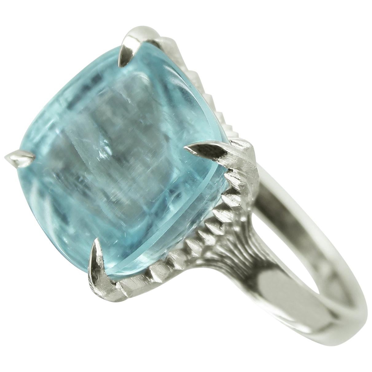 Audacity Ring 16 Carat Aquamarine 18 Carat White Gold Cocktail Ring For Sale