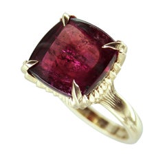 Audacity Ring 12 Carat Rasberry Coloured Tourmaline 9 Carat Yellow Cocktail Ring