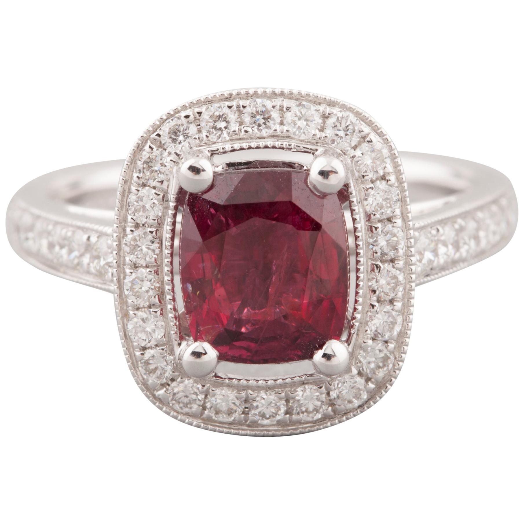 Certified 2.09 Carat Ruby and Diamonds Ring