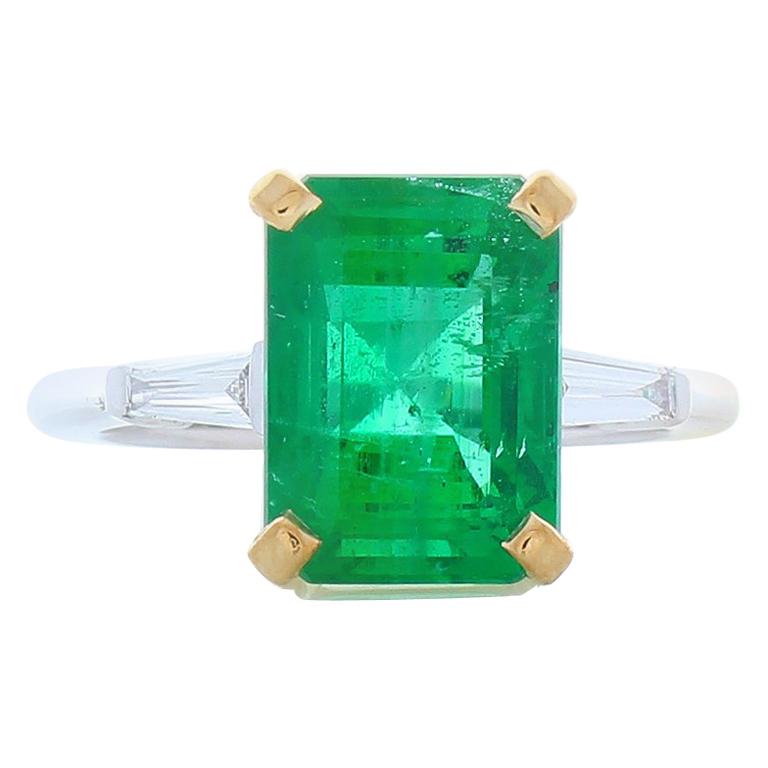GIA Certified 5.26 Carat Octagon Cut Emerald Two Tone Cocktail Ring In 18K Gold