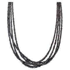 84 Carat Total Square Black Diamond Multi Strand Necklace in 14 Karat White Gold