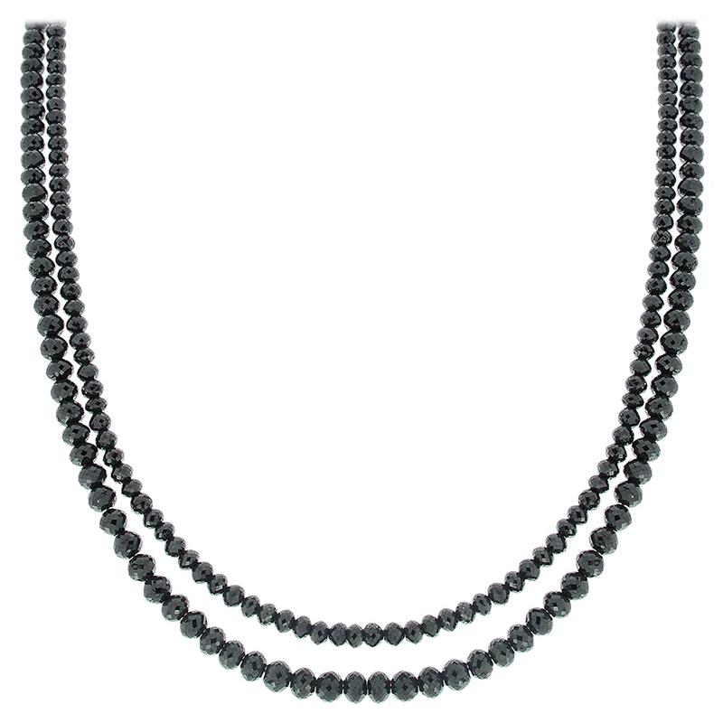 87.00 Carat Total Briolette Black Diamond Necklace in 14 Karat White Gold