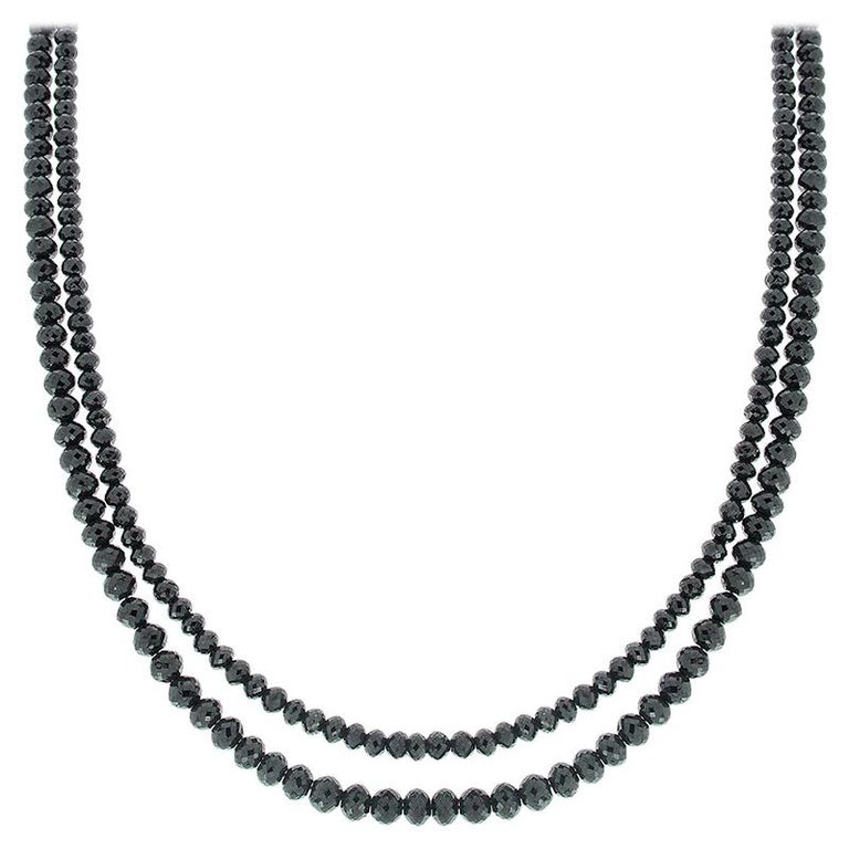 87.00 Carat Total Briolette Black Diamond Necklace in 14 Karat White ...