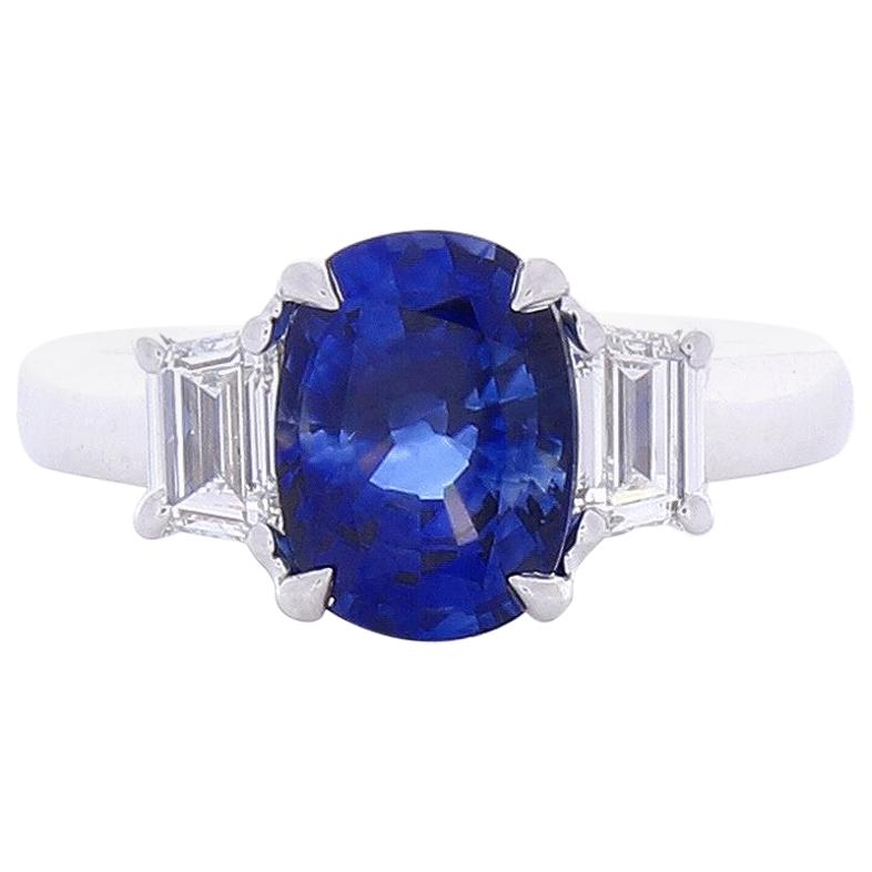 3.06 Carat Cushion Cut Blue Sapphire and Diamond Cocktail Ring in 18 Karat Gold